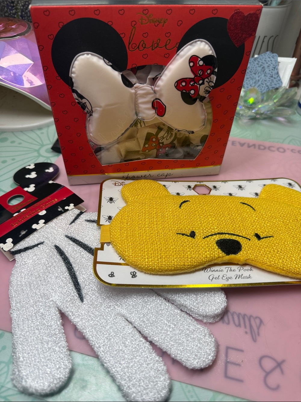 Primark Disney Collection Self Care Bundle Shower Cap, Exfoliating Gloves, Mask